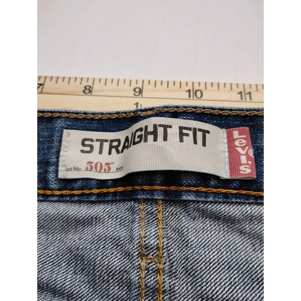 Levi 505 Straight Leg Regular Faded Blue Denim Jeans 38x30 Y2k Faded